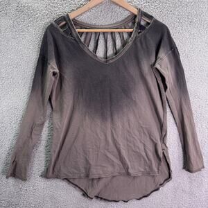 We The Free Distressed Long Sleeve Top Women’s XS Cutout Back Ombre Washed Tee